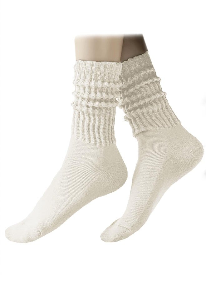 PLZSITDOWN Women Slouch Socks Knit Mid Calf Rib Tube Scrunchy Slouchy Crew Socks Beige - Image 1